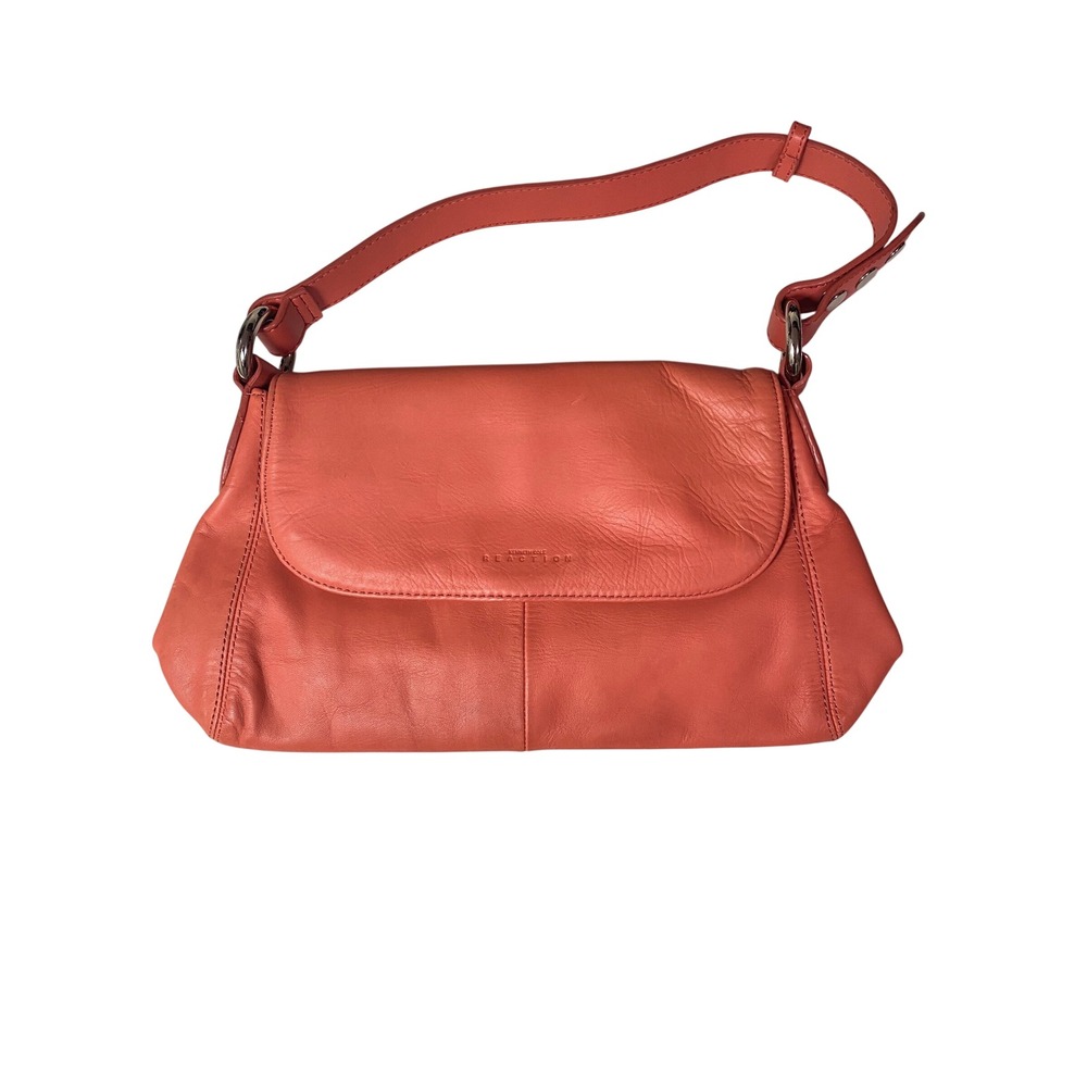 Vintage Y2K Kenneth Cole Reaction Coral Pink Leather Shoulder Bag Flap Baguette